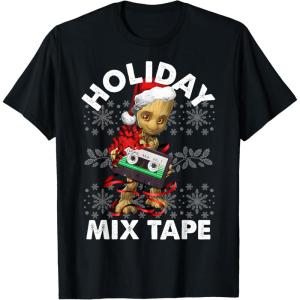 imageMarvel Guardians Of The Galaxy Groot Mix Tape Christmas TShirtBlack