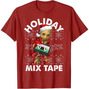 imageMarvel Guardians Of The Galaxy Groot Mix Tape Christmas TShirtCranberry Red