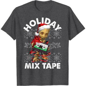 imageMarvel Guardians Of The Galaxy Groot Mix Tape Christmas TShirtDark Heather Grey