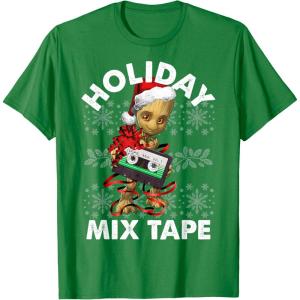 imageMarvel Guardians Of The Galaxy Groot Mix Tape Christmas TShirtKelly Green