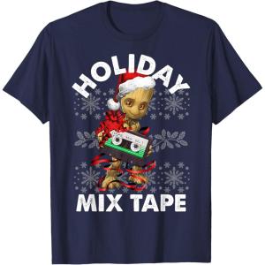 imageMarvel Guardians Of The Galaxy Groot Mix Tape Christmas TShirtNavy Blue