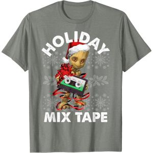 imageMarvel Guardians Of The Galaxy Groot Mix Tape Christmas TShirtOlive Heather