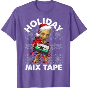 imageMarvel Guardians Of The Galaxy Groot Mix Tape Christmas TShirtPurple Heather