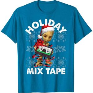 imageMarvel Guardians Of The Galaxy Groot Mix Tape Christmas TShirtSapphire Blue