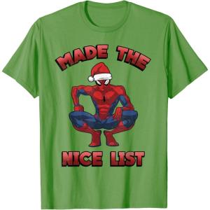 imageMarvel SpiderMan Made The Nice List Christmas TShirtGrass Green