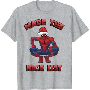 imageMarvel SpiderMan Made The Nice List Christmas TShirtHeather Grey