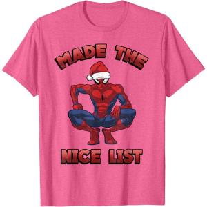 imageMarvel SpiderMan Made The Nice List Christmas TShirtPink Heather
