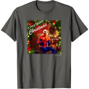 imageMarvel SpiderMan Spidey Christmas Album Cover TShirtAsphalt Grey