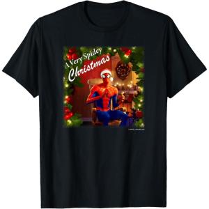 imageMarvel SpiderMan Spidey Christmas Album Cover TShirtBlack