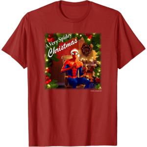 imageMarvel SpiderMan Spidey Christmas Album Cover TShirtCranberry Red