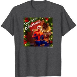 imageMarvel SpiderMan Spidey Christmas Album Cover TShirtDark Heather Grey