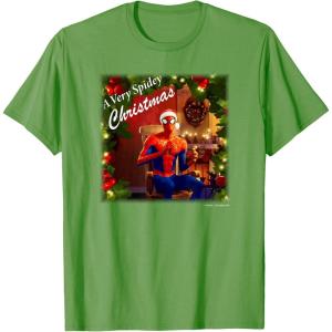 imageMarvel SpiderMan Spidey Christmas Album Cover TShirtGrass Green
