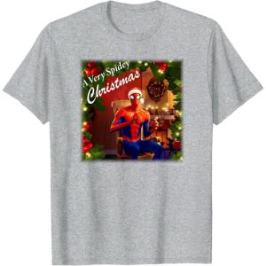 imageMarvel SpiderMan Spidey Christmas Album Cover TShirtHeather Grey
