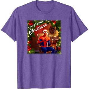 imageMarvel SpiderMan Spidey Christmas Album Cover TShirtPurple Heather