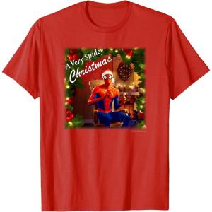 imageMarvel SpiderMan Spidey Christmas Album Cover TShirtRed
