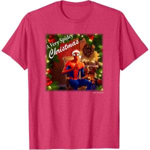 imageMarvel SpiderMan Spidey Christmas Album Cover TShirtRed Heather