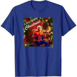 imageMarvel SpiderMan Spidey Christmas Album Cover TShirtRoyal Blue