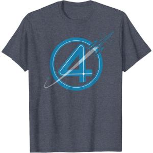 imageMarvel The Fantastic Four First Steps Spacecraft quot4quot Logo TShirtHeather Blue