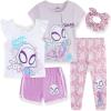 imageMarvel SpiderGwen Ghost Spider Girls Mix ampamp Match 5 Piece Outfit Set with 2 Tops Leggings Shorts ampamp Scrunchie for ToddlersWhitePurple
