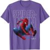 imageMarvel SpiderMan Homecoming Outlined Epic Jump Pose TShirtPurple Heather