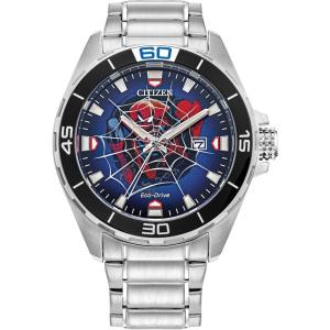 imageCitizen Mens EcoDrive Marvel Spider Man Watch in Stainless Steel Spider Man Art Dial Model BM761052W