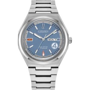 imageCitizen Mens EcoDrive The Fantastic 4 SilverTone Super Titanium Watch Blue Dial DayDate Model AW013166W