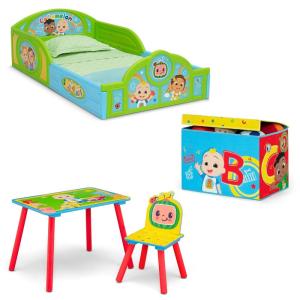 imageDelta Children  Marvel Spidey and His Amazing Friends 4Piece Toddler RoominaBox Set  Includes Sleep and Play Toddler Bed Table 1 Chair and Fabric Toy Box BlueRedCocomelon