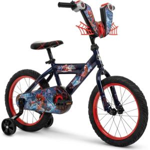 imageHuffy Disney and Marvel 1216 Inch Boys Bike for Kids Multiple Color Options and Designs Available Ideal for Ages 3 Years Old Removable Training Wheels Adjustable Seat Simple Coaster Brake16 Spiderman  Black