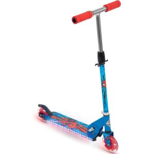 imageHuffy Disney and Marvel Light Up Kids Inline Scooters Multiple Color Options LED Lights Ages 5 Years Old Adjustable Handlebar Durable Steel Frame Foldable GirlsBoys 2WheelsBlue SpiderMan