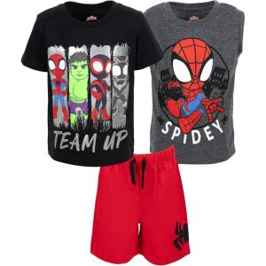 imageMarvel Avengers SpiderMan 3 Piece Outfit Set TShirt Tank Top ShortsBlack Red Grey