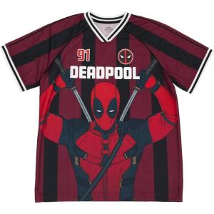 imageMarvel Mesh Soccer Jersey Athletic VNeck TShirt Adult Sizes XSmall  2XLRed  Deadpool