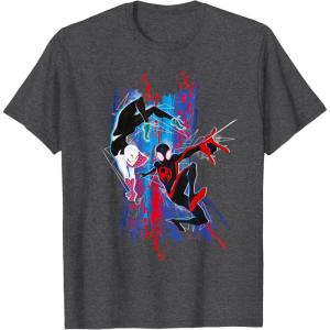 imageMarvel SpiderMan Across the SpiderVerse Miles and Gwen TShirtDark Heather Grey