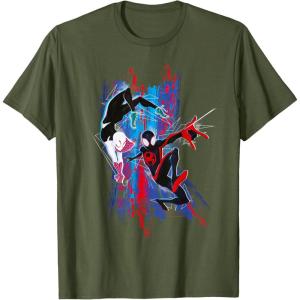 imageMarvel SpiderMan Across the SpiderVerse Miles and Gwen TShirtOlive Green