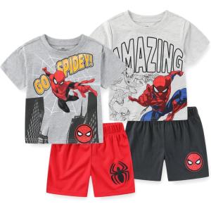 imageMarvel SpiderMan Boys 4 Piece Mix and Match Tshirts and Shorts Set for ToddlersGrey