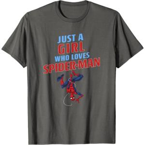 imageMarvel SpiderMan Classic Just A Girl Who Loves SpiderMan TShirtAsphalt Grey