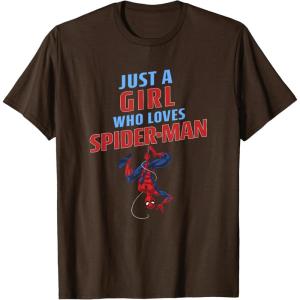 imageMarvel SpiderMan Classic Just A Girl Who Loves SpiderMan TShirtBrown