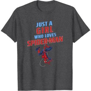 imageMarvel SpiderMan Classic Just A Girl Who Loves SpiderMan TShirtDark Heather Grey