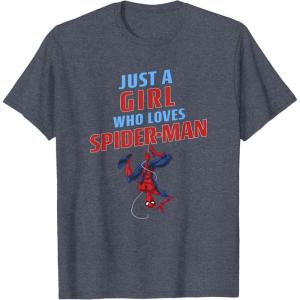 imageMarvel SpiderMan Classic Just A Girl Who Loves SpiderMan TShirtHeather Blue