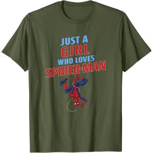imageMarvel SpiderMan Classic Just A Girl Who Loves SpiderMan TShirtOlive Green