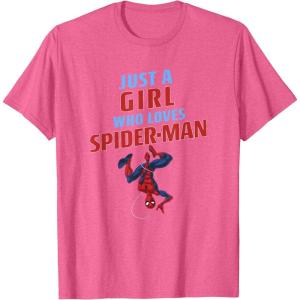 imageMarvel SpiderMan Classic Just A Girl Who Loves SpiderMan TShirtPink Heather