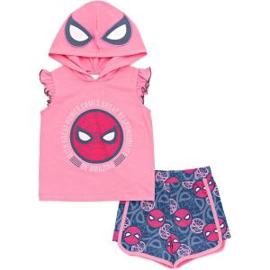 imageMarvel SpiderMan Girls Cosplay Tank Top and French Terry Dolphin Shorts Outfit Set Toddler to Big Kid Sizes 2T  1416Spiderman