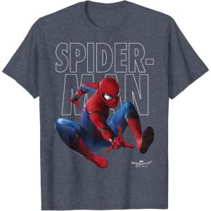 imageMarvel SpiderMan Homecoming Outlined Epic Jump Pose TShirtHeather Blue