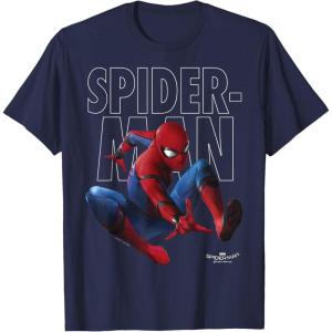 imageMarvel SpiderMan Homecoming Outlined Epic Jump Pose TShirtNavy Blue