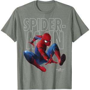 imageMarvel SpiderMan Homecoming Outlined Epic Jump Pose TShirtOlive Heather