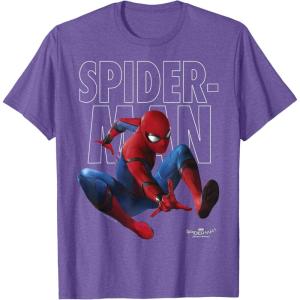 imageMarvel SpiderMan Homecoming Outlined Epic Jump Pose TShirtPurple Heather