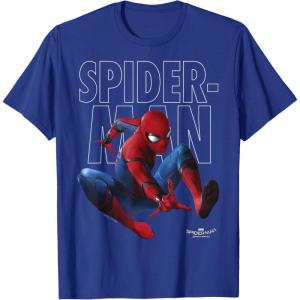 imageMarvel SpiderMan Homecoming Outlined Epic Jump Pose TShirtRoyal Blue
