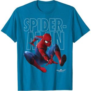 imageMarvel SpiderMan Homecoming Outlined Epic Jump Pose TShirtSapphire Blue