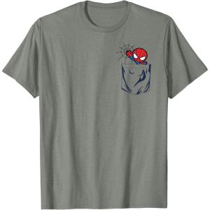 imageMarvel SpiderMan Left Chest Pocket TShirtOlive Heather