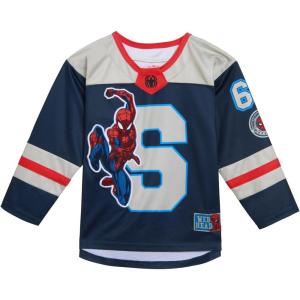 imageMarvel SpiderMan Mesh Hockey Jersey Long Sleeve TShirt Toddler to Big Kid Sizes 2T  1820Blue