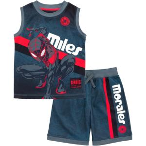 imageMarvel SpiderMan Miles Morales Hulk Mesh Jersey Tank Top Shirt and Basketball Shorts Toddler to Big Kid Sizes 2T  1820Black